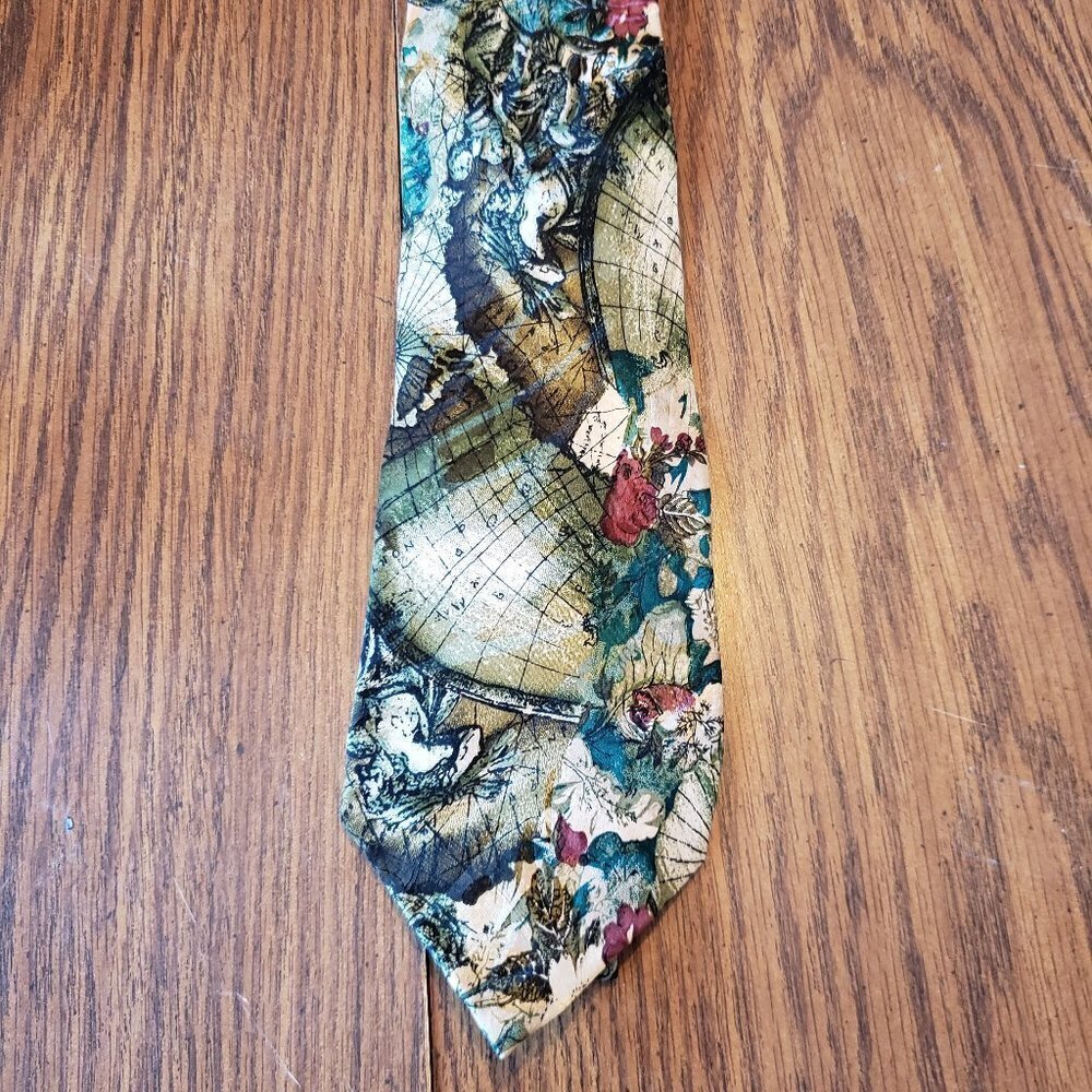 Portofino Le Collezioni Old World Map 4 Inch Wide Men's 100% Silk Necktie